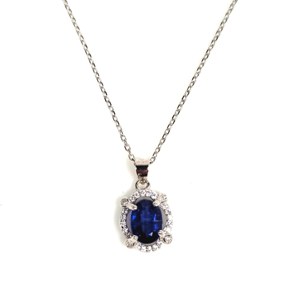 Blue Kyanite Gemston Oval .925 Sterling Silver Pendant Necklace